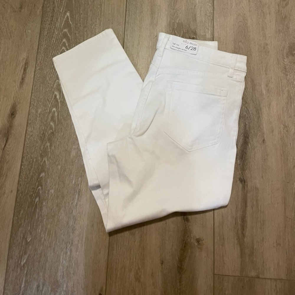 White high rise slim straight ankle jeans